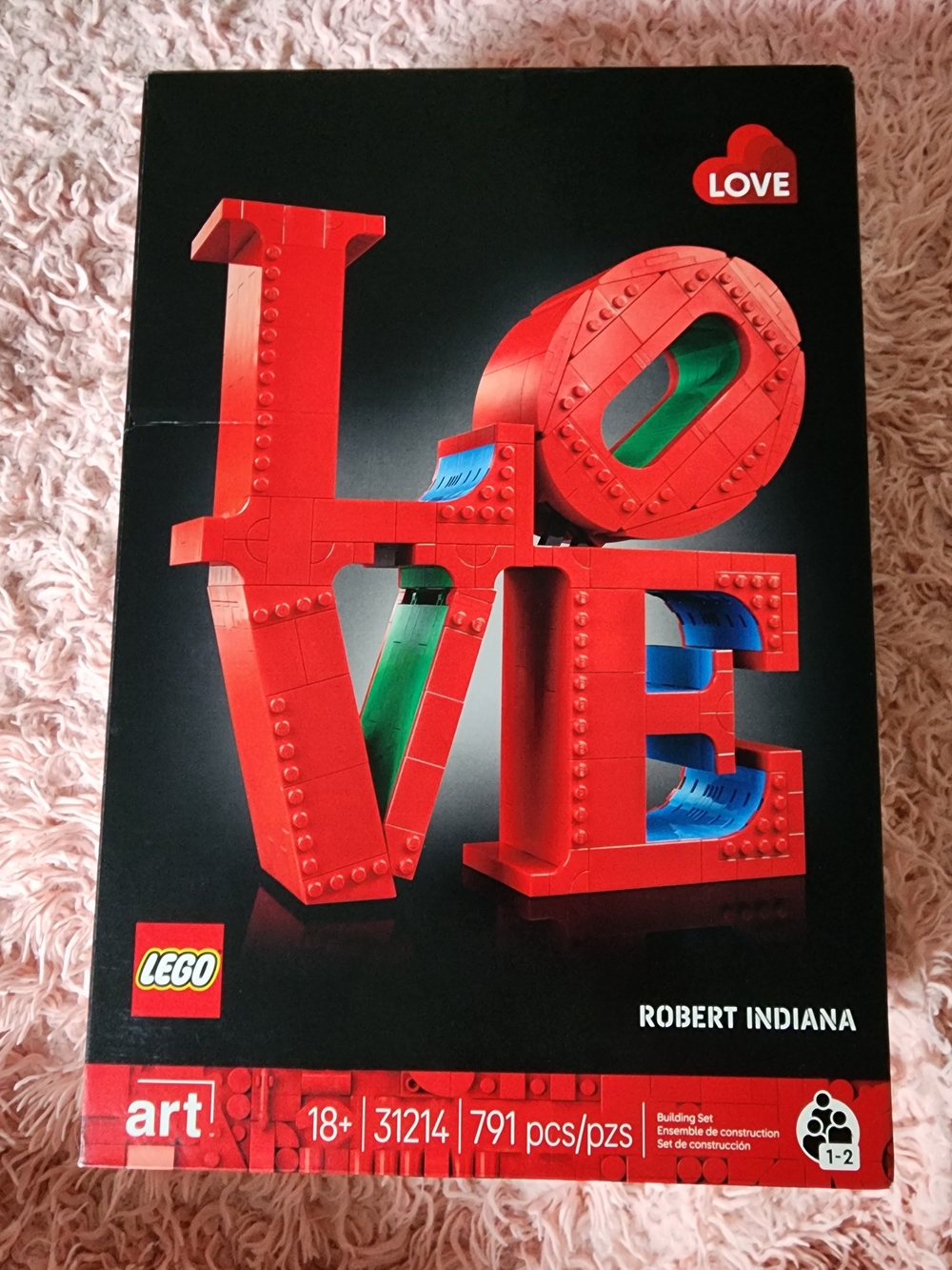 Lego Red LOVE Sculpture with Blue and Green Accents
